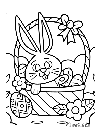 Easter Egg Coloring Pages Cute Easter Bunny in Easter Basket With Easter Eggs