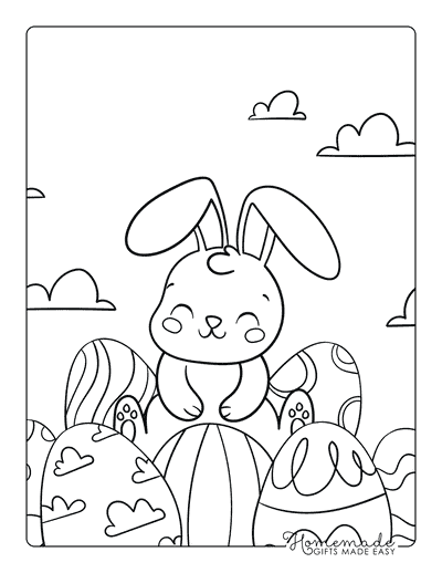 Easter Egg Coloring Pages Easter Bunny Sitting on Easter Eggs