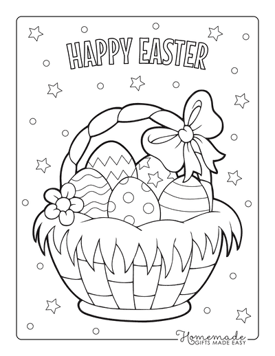 Easter Egg Coloring Pages Egg Basket With Bow
