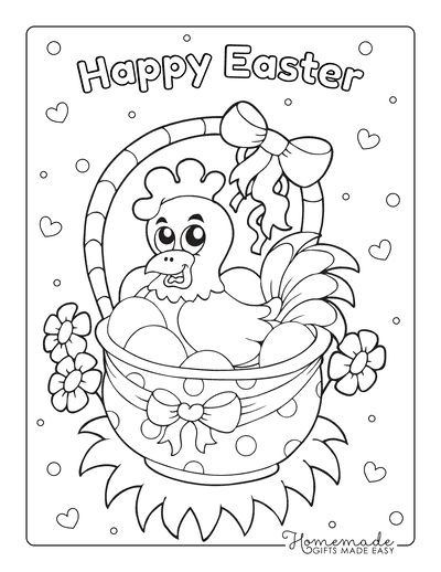 Easter Egg Coloring Pages Hen in Basket Eggs