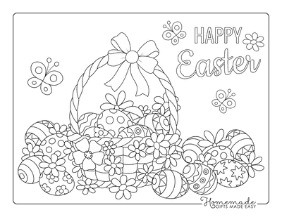 Easter Egg Coloring Pages Patterned Eggs in Basket With Butterfly