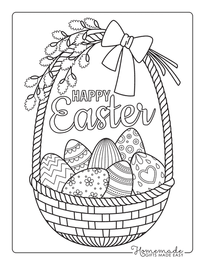 Easter Egg Coloring Pages Wicker Basket Eggs Bow