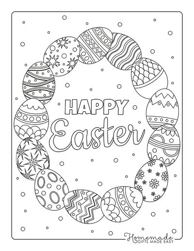 Easter Egg Coloring Wreath of Patterned Eggs