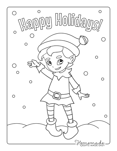 Elf Coloring Pages Cute Elf in Snow Happy Holidays