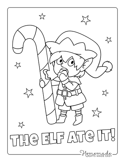 Elf Coloring Pages Eating Candy Cane the Elf Ate It