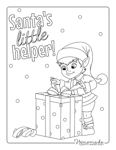 Elf Coloring Pages Santas Little Helper Wrapping Gift