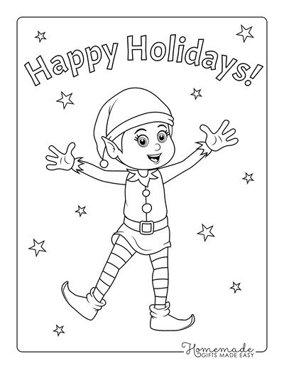 Elf Coloring Pages Smiling Elf Happy Holidays