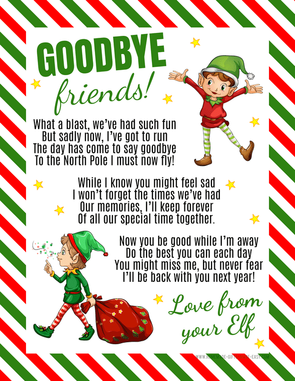 Free Printable Elf Goodbye Letters Farewell From Elf On The Shelf 