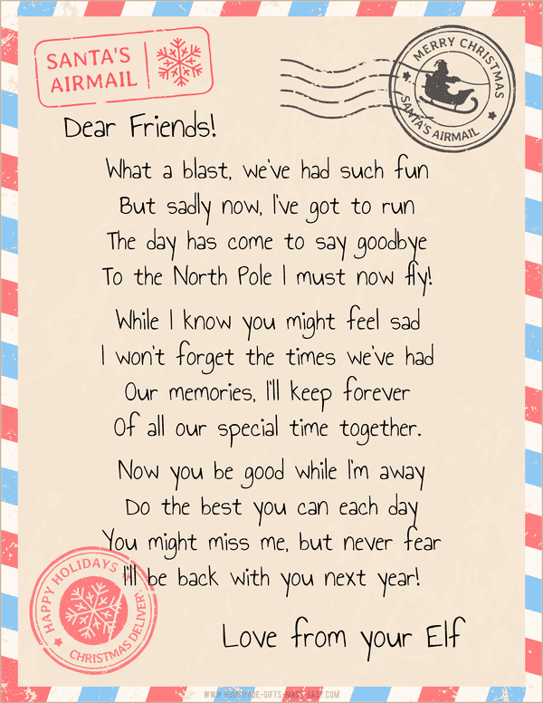 Elf Goodbye Letter Template North Pole Official Mail