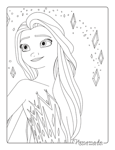 Elsa Coloring Pages White Dress Frozen Diamonds