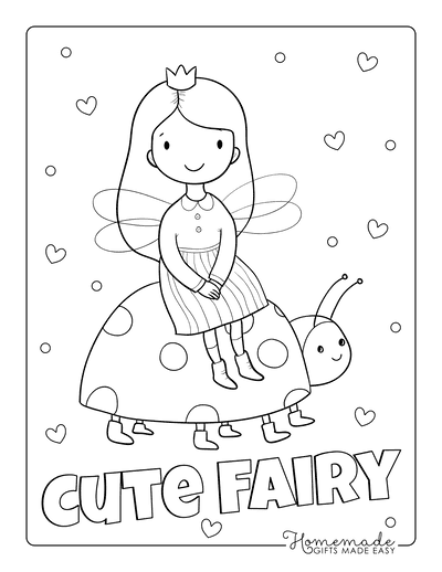Fairy Coloring Pages Cute Fairy Ladybug Hearts
