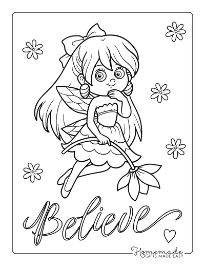 Fairy Coloring Pages Flower Fairy Believe