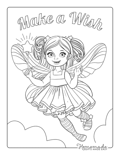 Fairy Coloring Pages Flying Fairy Make a Wish