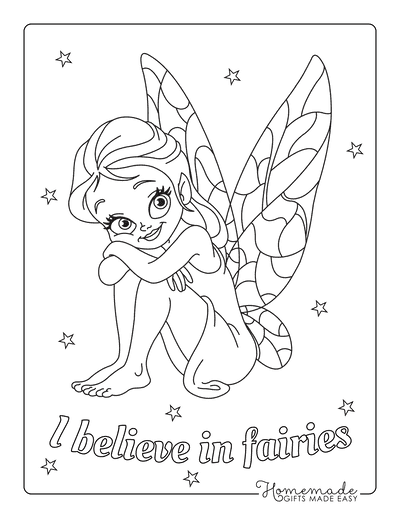 Fairy Coloring Pages I Believe in Fairies Sitting Fairy