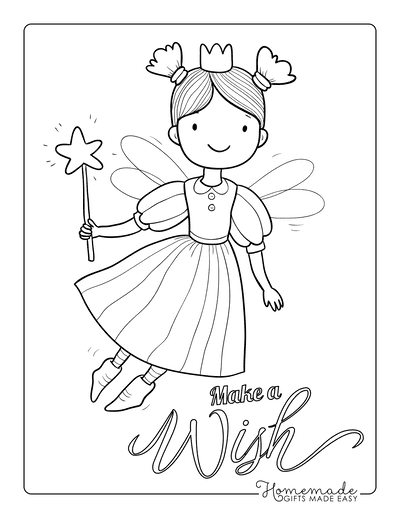 Fairy Coloring Pages Make a Wish Flying Fairy
