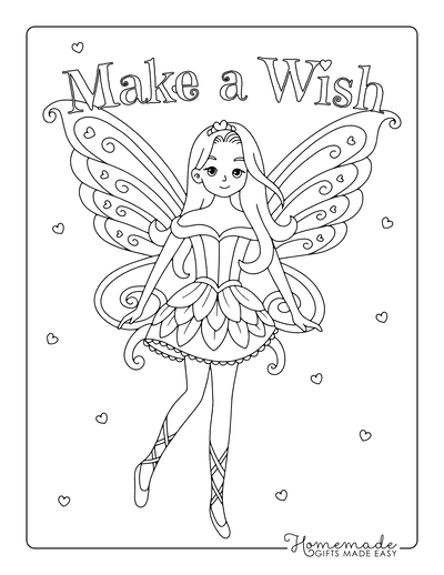 Fairy Coloring Pages Make a Wish Hearts Butterfly Wings