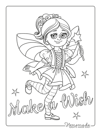 Fairy Coloring Pages Make a Wish Wand Stars