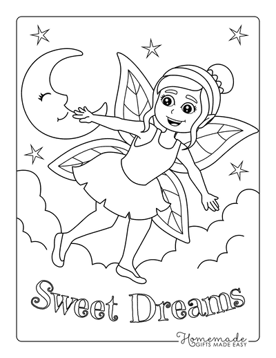 Fairy Coloring Pages Sweet Dreams Moon Stars