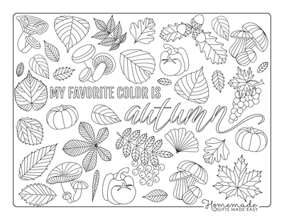 Fall Coloring Pages Autumn Doodle for Adults Leaves Mushrooms Grapes Pumpkin