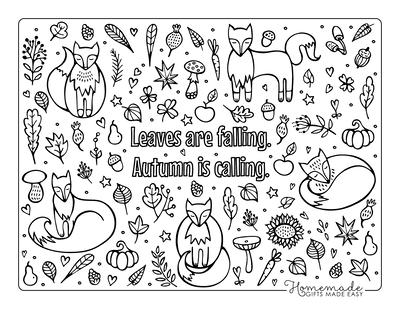 Fall Coloring Pages Autumn Fox Doodle for Adults