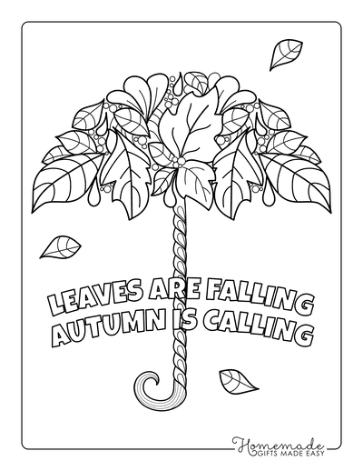 Fall Coloring Pages Autumn Leaf Umbrella for Adults