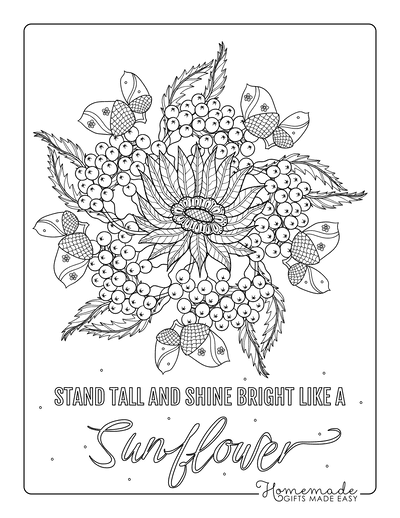Fall Coloring Pages Autumn Leaves Acorns Flower for Adults