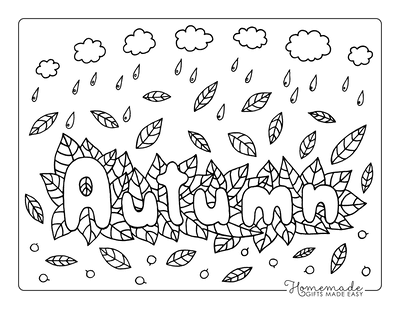 Fall Coloring Pages Autumn Leaves Rain Clouds