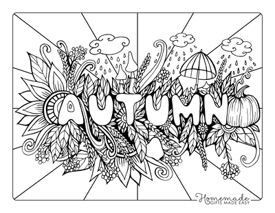 Fall Coloring Pages Autumn Sign Berries Leaves Mushrooms