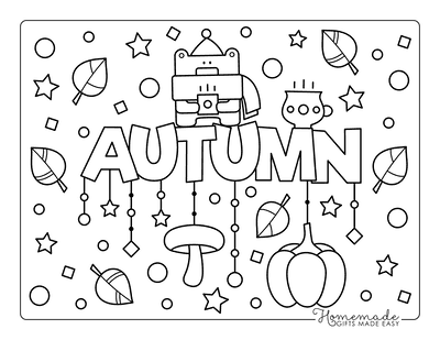 Fall Coloring Pages Autumn Sign Falling Leaves Pumpkin Mushrooms Cosy Drink
