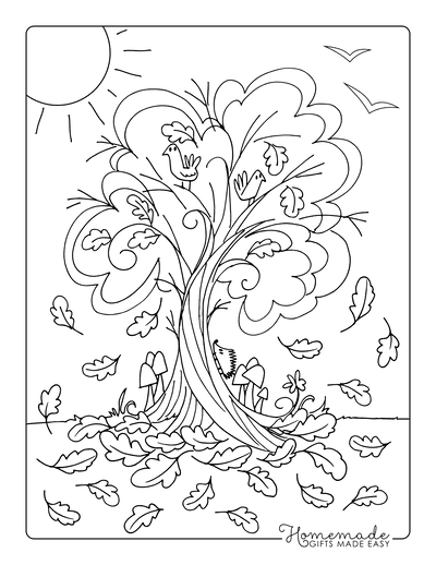 Fall Coloring Pages Autumn Tree Falling Leaves
