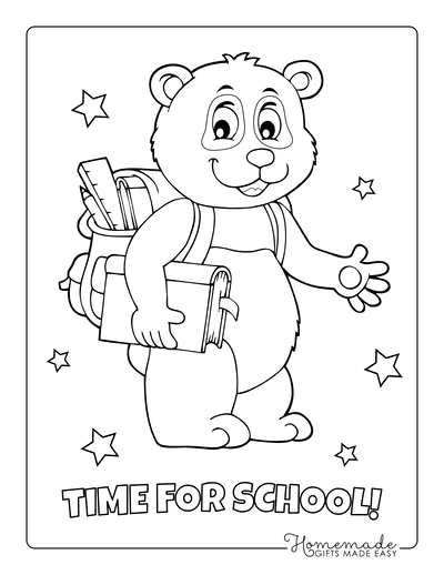 Fall Coloring Pages Back to School Cute Bear