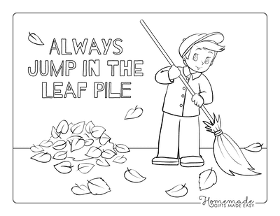 Fall Coloring Pages Boy Sweeping Fallen Leaves