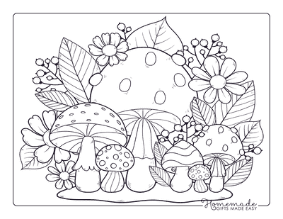 Fall Coloring Pages Cute Autumn Mushrooms
