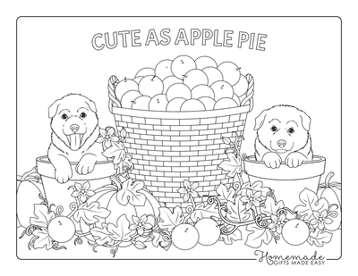 Fall Coloring Pages Cute Dogs Apple Pumpkin Harvest