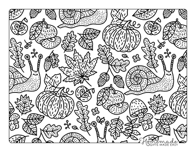 Fall Coloring Pages Cute Fall Doodle Snail Leaves Mushrooms for Adults