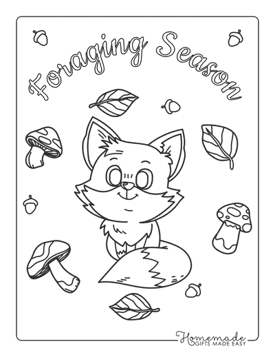 Fall Coloring Pages Cute Fox Foraging Season Mushroom Autumn Mushrooms