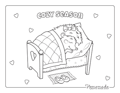 Fall Coloring Pages Cute Hedgehog Sleeping for Kids