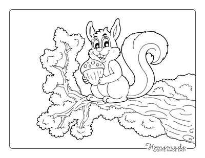 Fall Coloring Pages Cute Squirrel With Nut