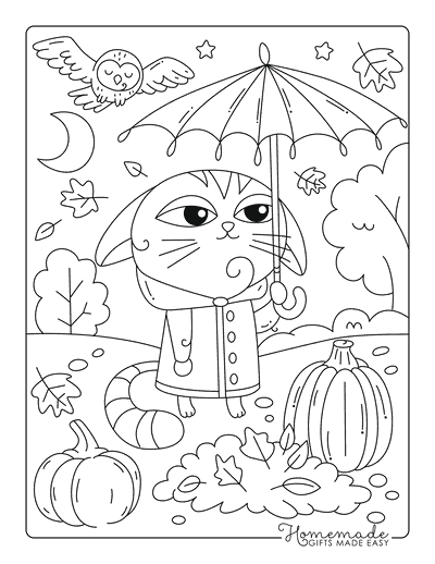 Fall Coloring Pages Grumpy Cat in the Rain With Umbrella Fall Coloring Pages Grumpy Cat in the Rain With Umbrella