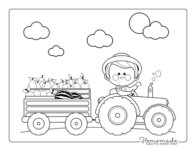 Fall Coloring Pages Harvest Tractor Farm