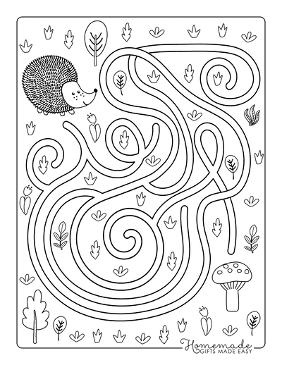 Fall Coloring Pages Hedgehog Find Mushrooms Maze