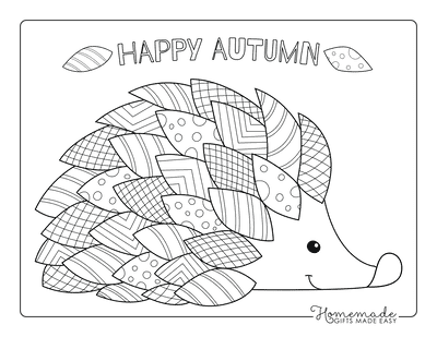 Fall Coloring Pages Hedgehog Patterned to Color