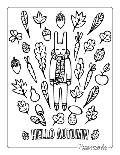 Fall Coloring Pages Hello Autumn Rabbit in Scarf
