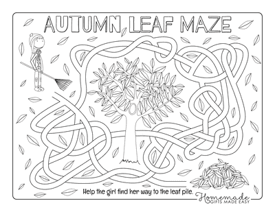 Fall Coloring Pages Maze Activity Sheet Rake Leaves