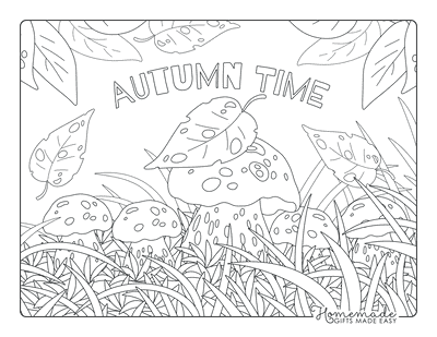 Fall Coloring Pages Mushrooms in Long Grass