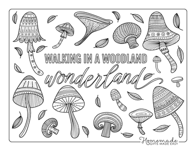 Fall Coloring Pages Patterned Mushrooms for Adults to Color