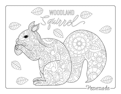 Fall Coloring Pages Patterned Squirrel With Acorn for Adults