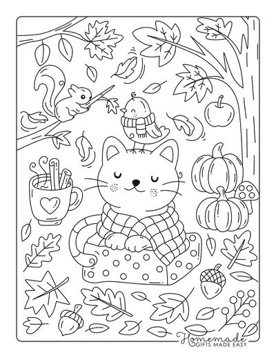 Fall Coloring Pages Peaceful Cat Squirrel Tea Cozy Relaxing Autumn Coloring Fall Coloring Pages Peaceful Cat Squirrel Tea Cozy Relaxing Autumn Coloring