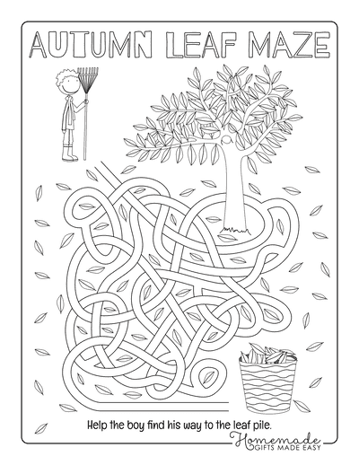 Fall Coloring Pages Rake Leaves Maze Activity Sheet