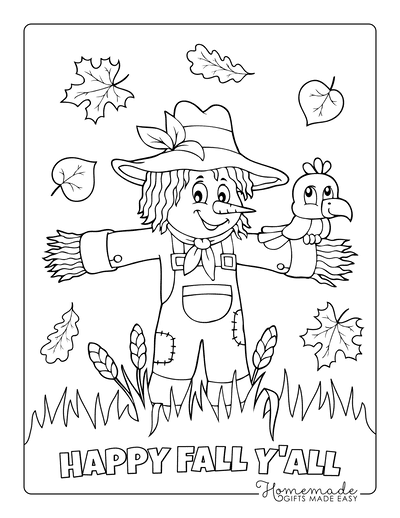 Fall Coloring Pages Scarecrow Falling Leaves